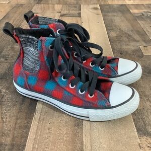 Woolrich Converse Red and Blue Checkered High-Tops 7